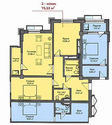 2 комнаты, 75 м², Асанбай мкр Элитка, 8 этаж, ПСО (под самоотделку) at lalafo.kg 2 комнаты, 75 м², Асанбай мкр Элитка, 8 этаж, ПСО (под самоотделку)