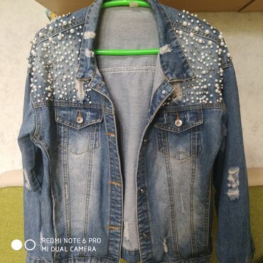 джинсовая короткая куртка: Джинсовая куртка, Осень-весна, 5XL (EU 50)