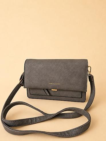 charles keith: Charles & Keith çiyin/xaçvari çanta - Rəng: tünd boz (mat — 1
