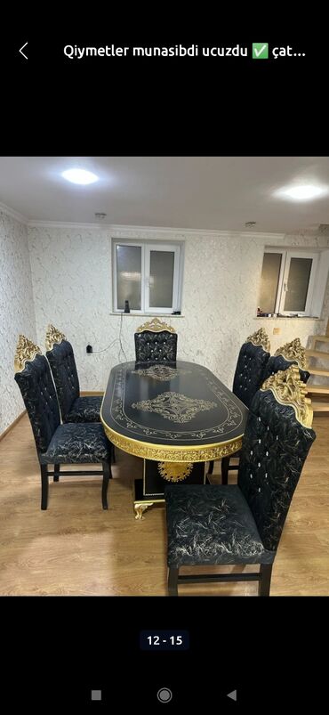 Masa və oturacaq dəstləri: Qonaq otağı üçün, Yeni, Açılmayan, Dördbucaq masa, 6 stul — 23