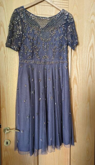 haljina sa perjem: XL (EU 42), bоја - Lila, Večernji, maturski, Kratkih rukava