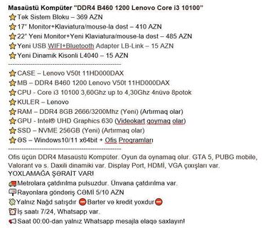 Masaüstü kompüterlər və iş stansiyaları: Masaüstü Kompüter "DDR4 B460 1200 Lenovo Core i3 10100” ⭐Tək Sistem -da lalafo.az — 2 Masaüstü kompüterlər və iş stansiyaları: Masaüstü Kompüter "DDR4 B460 1200 Lenovo Core i3 10100” ⭐Tək Sistem — 2