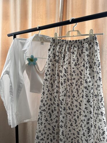 женские блузы и рубашки: Юбка, Модель юбки: Трапеция, Миди, Высокая талия