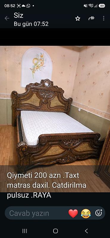 Taxt və matrass dəsti - Korpusu massiv ağac üslubunda oyma dekorlu