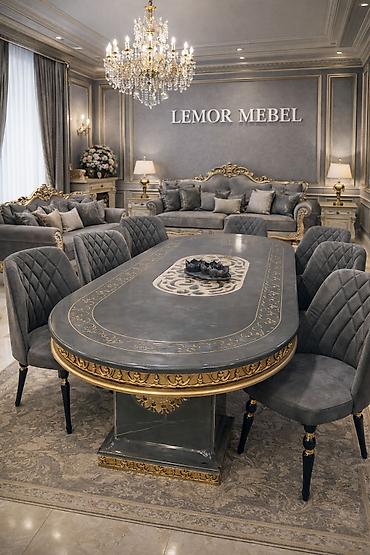 Masa və oturacaq dəstləri: Qonaq otağı üçün, Yeni, Açılmayan, Oval masa, 8 stul — 1