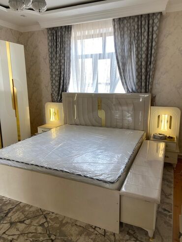 ротанговая мебель: Уктоочу бөлмө гарнитуру, Эки кишилик керебет, Металл, түсү - Ак