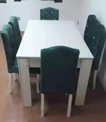 Masa və oturacaq dəstləri: Qonaq otağı üçün, Yeni, Açılmayan, Dördbucaq masa, 6 stul — 6