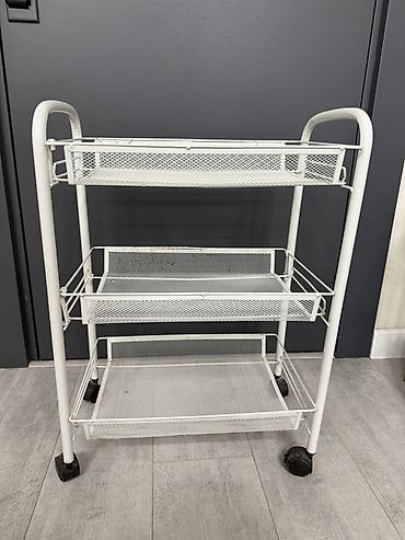 Salon, tibbi mebel: Ağ rəngli 3 mərtəbəli metal təşkilatçı araba - Material: toz boya — 1
