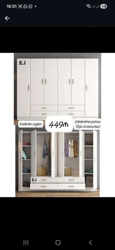 Dolablar: Açılan, 6 qapı Düz dolab, Qarderob, paltar dolabı — 5