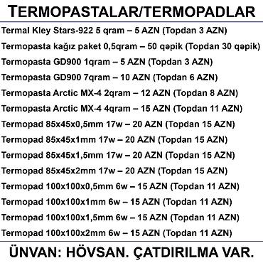 Termopasta: Termopastalar və Termopadlar 📍Ünvan: Bakı şəh, Suraxanı ray, Hövsan — 2