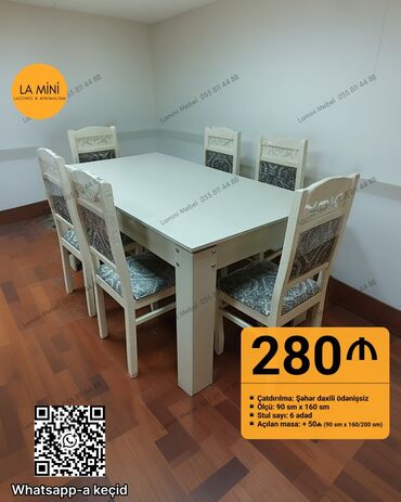 барные стулья: Qonaq otağı üçün, Açılan, Dördbucaq masa, 6 stul