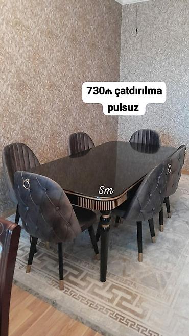 kicik stol: 6 stul + masa qonaq otağı/dining dəsti. Dəstə 1 ədəd düzbucaqlı masa — 3