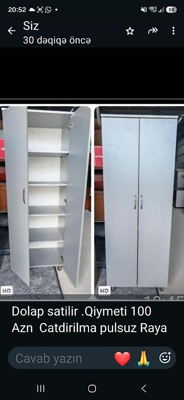 dolab sumqayit: İkiqapılı, boz rəngdə çoxpurpose şkaf. - Material: laminat/MDF tipli — 1
