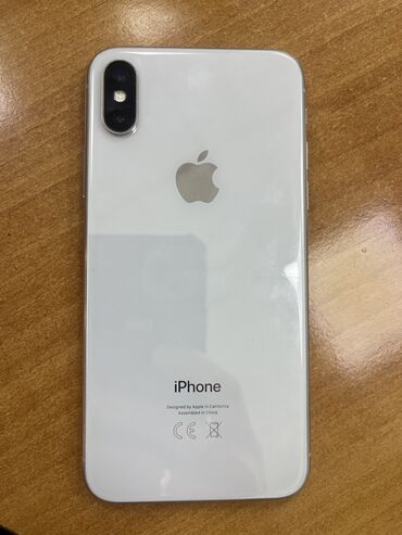 телефоны цены: IPhone X, Б/у, 256 ГБ, Белый, Чехол, Кабель, 85 %