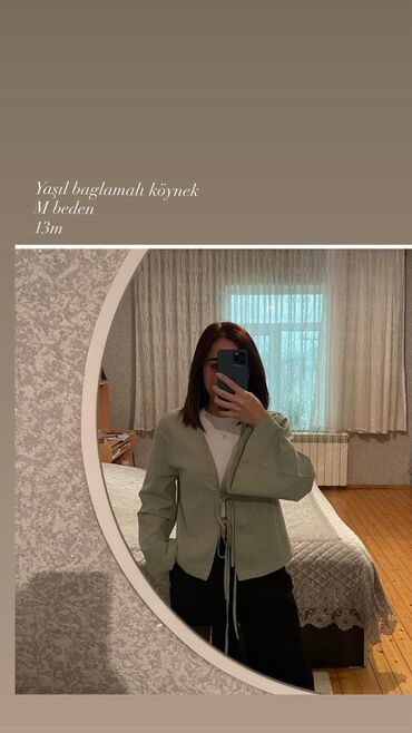 qadın koynekleri: Qadın geyimləri – M ölçü - Yaşıl bağlamalı köynək: Açıq yaşıl rəng