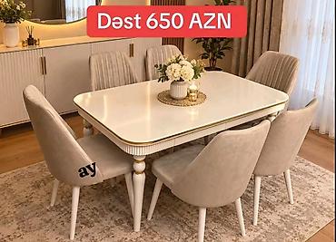 bag stullari: Yemək otağı dəsti – masa və 6 stul - Rəng: krem/şampan tonları - — 1