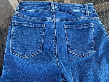 deri salvar: Göy denim cins şalvar. — 2