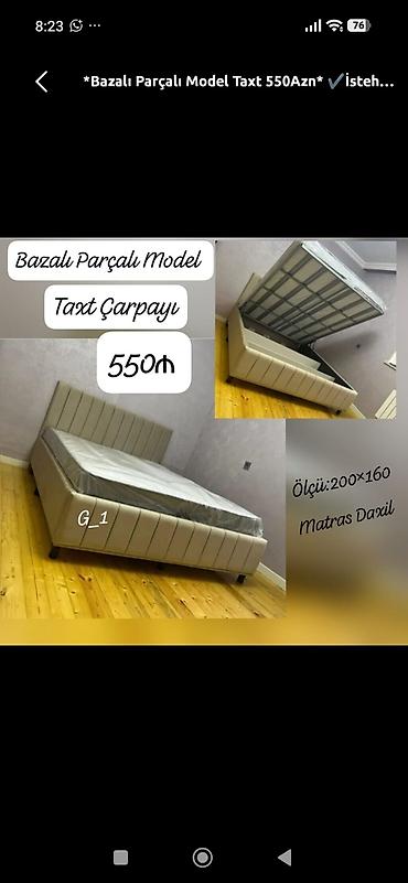 Bazalı Parçalı Model taxt çarpayı - Ölçü: 200×160 sm - Bazalı