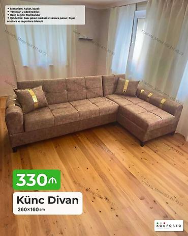 Диваны: Künc divan – 260×160 sm - Mexanizm: açılan, bazalı (yataq funksiyası — 1