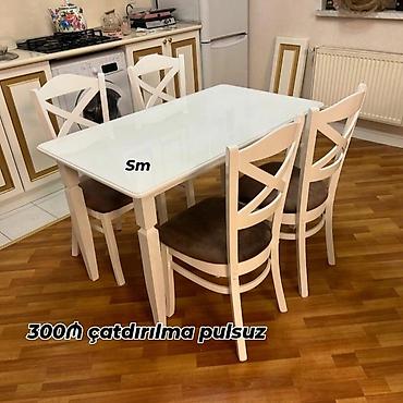 cay masasi: Mətbəx üçün 1 masa + 4 stul dəsti - Rəng: ağ/ivori tonları - Masa — 6