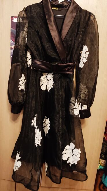 черное платье в пол: Вечернее платье, Классическое, Средняя модель, Шифон, С рукавами, Стразы, L (EU 40)