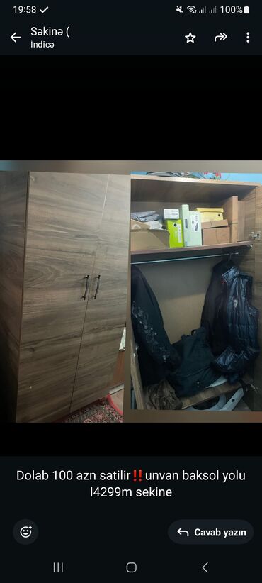 xacmazda tecili satilan evler: Dolab 100 azn satilir‼️unvan baksol yolu l4299m sekine