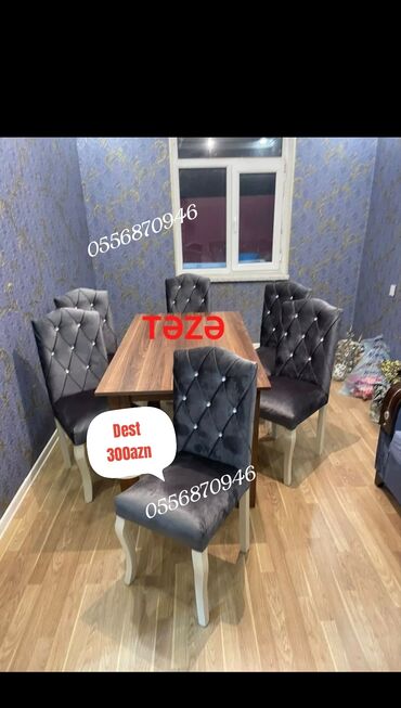 Masa və oturacaq dəstləri: Qonaq otağı üçün, Yeni, Açılmayan, Dördbucaq masa, 6 stul — 13