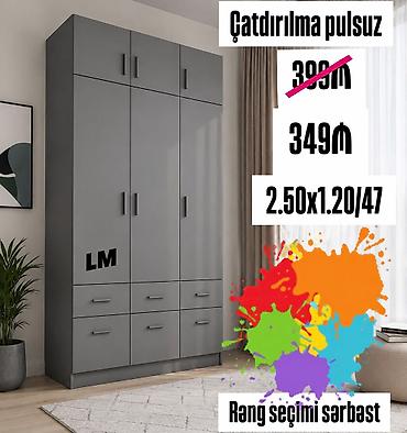 paltar dolab: Üç qapılı, altı çəkməcəli geyim şkafı - Ölçülər: 2.50 x 1.20 x 47 sm — 1
