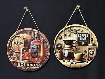 Ev üçün dekor: Dekorativ asılqan lövhələr – “Coffee Time” və “Bourbon” temalı. İkisi — 1