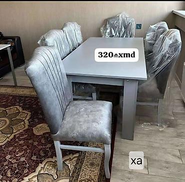 ikinci el stol stul: Yemək otağı üçün masa və 6 ədəd stul dəsti - Rəng: boz (neytral ton — 1