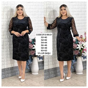 Kokteyl donlar: Qadin ziyafet geyimleri donlari Boyuk beden 50,52,54,56,58,60 razmer — 14