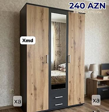 paltar işqafi: Güzgülü üçqapılı qarderob Ölçülər: Dərinlik 47 sm × Hündürlük 200 sm — 1