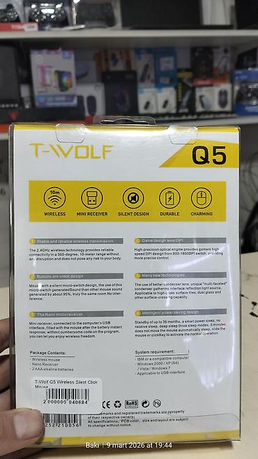 a 95: T-WOLF Q5 2.4G Wireless Silent Mouse Xüsusiyyətlər: - Sakit klik — 2