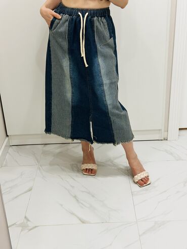 Юбки: Юбка, Модель юбки: Трапеция, Макси, Джинс, По талии — 8