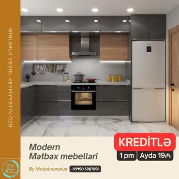 Sifarişlə mətbəx mebeli: Sifarişlə mətbəx dəsti, Özü çəkən petlələr, Parlaq laminat, Kredit var, Pulsuz çatdırılma — 2