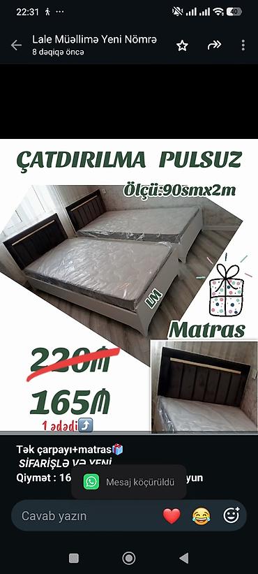 *Tək çarpayı+matras🎁* _*SİFARİŞLƏ VƏ YENİ*_ *Qiymət 
