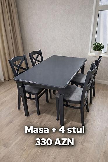 xara parca: Mətbəx/qonaq otağı üçün masa və 4 stul dəsti - Rəng seçimləri: qara — 1
