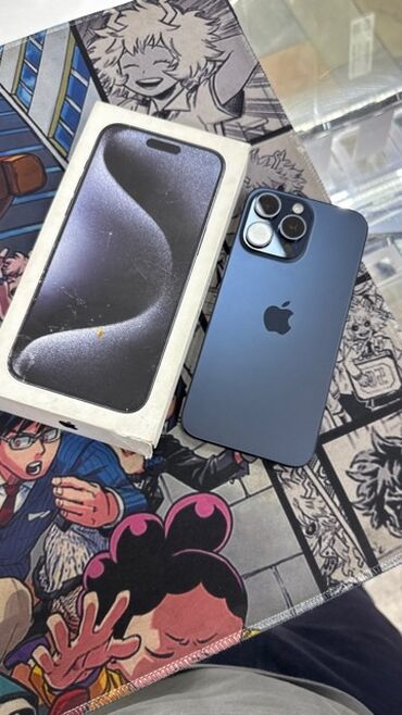 телео: IPhone 15 Pro Max, Б/у, 256 ГБ, Blue Titanium, Защитное стекло, Чехол, Коробка, 86 %