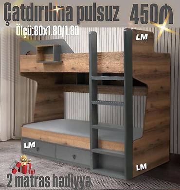 taxta ikimərtəbəli çarpayılar: Oğlan və qız üçün, Yeni, Çarpayı, Matras ilə, Siyirməli, Taxta — 1