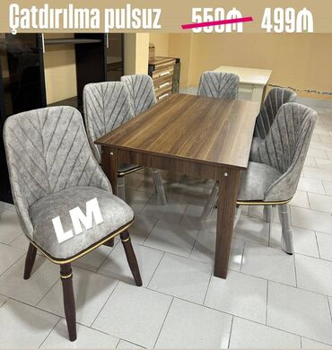 Mebel: Möhtəşəm masa dəsti👑 Yüksək keyfiyyətlə Qiymət: Masa 90x1.70+6 stul ✨️