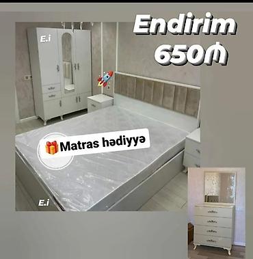 taxt doseyi: Yataq otağı dəsti – Endirim 650₼ • Dəst tərkibi: - Çarpayı (yumşaq — 1