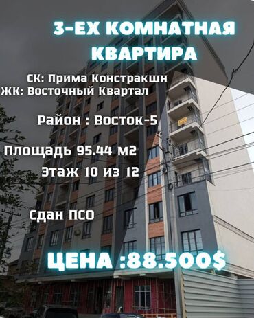 Продажа участков: 3 комнаты, 95 м², Элитка, 10 этаж, ПСО (под самоотделку)