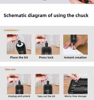 Шуруповерты: Беспроводной шуруповерт отвертка, биты, Tps разъем Батарейка менен — 5