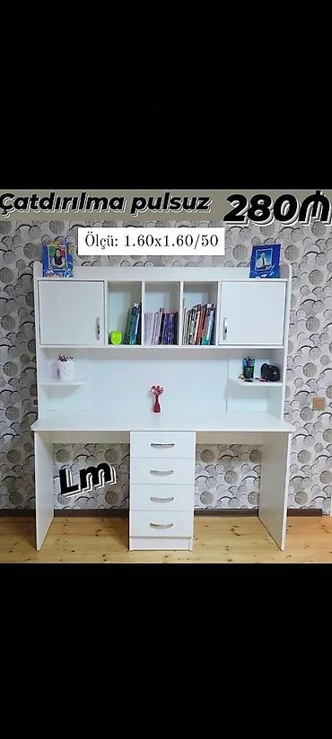 Masaüstü kitab rəfi ilə funksional iş/oxu masası Ölçü: 1.60 x 1.60 /