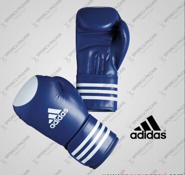 usaq ucun boks elcekleri: Adidas boks əlcəyi - Rəng: tünd mavi, ağ detallarla - Material