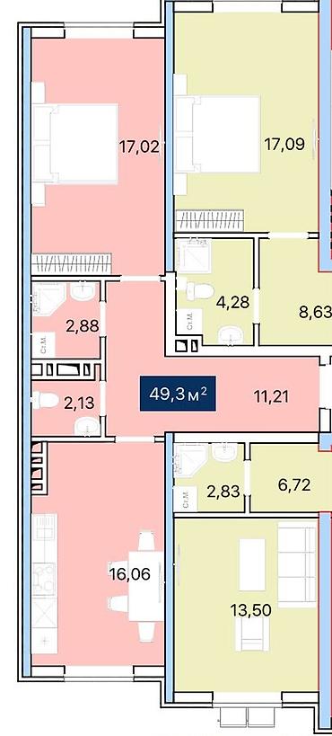 Продажа квартир: 1 комната, 49 м², Элитка, 3 этаж, ПСО (под самоотделку) — 3