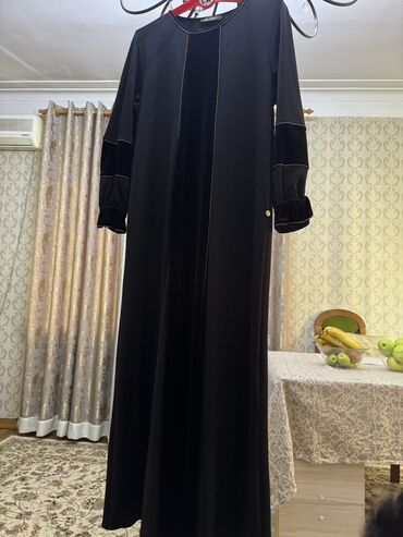 Повседневное платье, Осень-весна, Длинная модель, Велюр, Прямое, 3XL (EU 46)