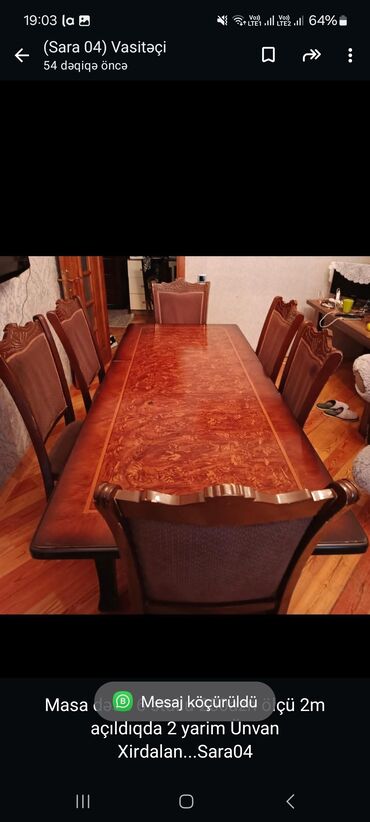 masa ve oturacaglar: Masa dəsti 6 stullu 250azn ölçü 2m açıldıqda 2 yarim Ünvan