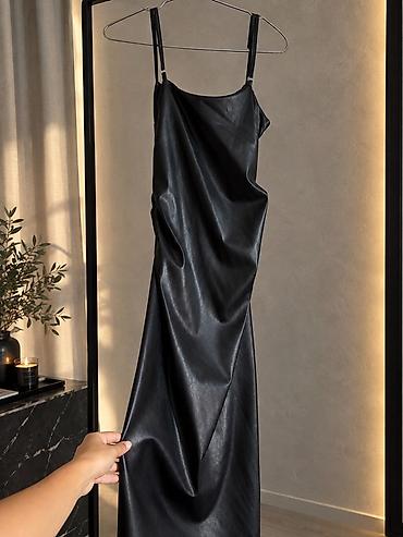 Qara sliplı stilində uzun don yeni - Material: dəri effektli parça