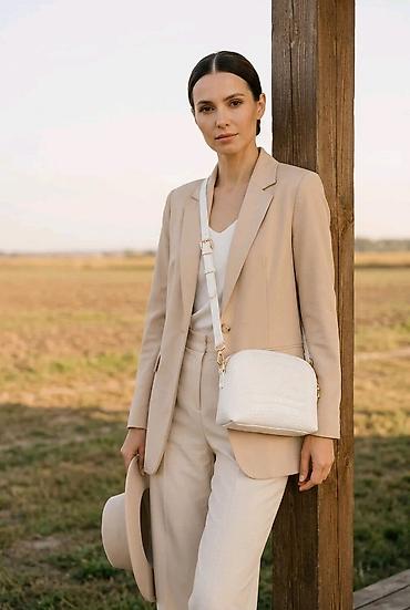 sinsey torbe: Ženska crossbody torba – bele boje, kroko teksture - Materijal — 4